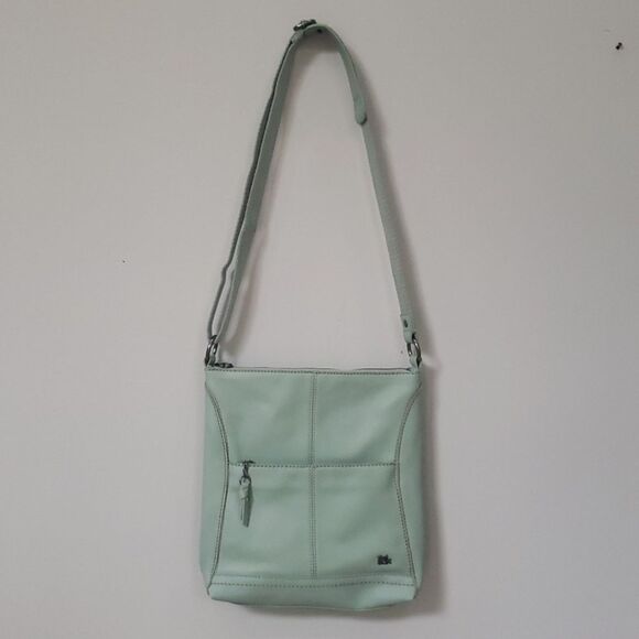 The Sak Leather Lucia Crossbody Bag Purse Sage Green Festival Casual Fall Vibes - Picture 1 of 9